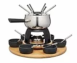Artesa Set per Fonduta con Piatto Girevole Lazy Susan, Pentola per Fonduta in Acciaio Inossidabile con Bruciatore, Pentole per Tuffi e Utensili, Set di 22 Pezzi, Nero
