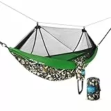OLIFE Amaca da campeggio ultraleggera con zanzariera, Amaca per 2 persone, Amaca Portatile in Nylon 210T per Campeggio, Viaggio, Giardino, Backpacking.(XL verde mimetico)
