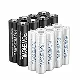 POWEROWL AA AAA Batterie ricaricabili,16 pezzi Ni-MH AA AAA combinate (8 batterie AA da 2800 mAh e 8 batterie AAA da 1000 mAh)