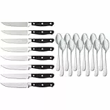 Amazon Basics - Set Premium di coltelli da carne, 8 pezzi & Cucchiaino da caffè in acciaio inox, con bordo arrotondato, Confezione da 12
