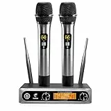 TONOR Microfono wireless UHF professionale dinamico doppio microfono senza fili, sistema di microfono a mano, set per karaoke, feste, DJ, chiesa, matrimonio, riunione, lezione, 60 metri