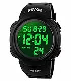 RSVOM Orologio sportivo digitale da uomo, impermeabile fino a 5 atm, orologio sportivo con allarme, orologio da polso nero da corsa, militare, con quadrante grande