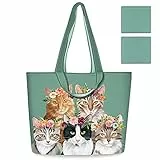 NymphFable 2 Pezzi Tote Bag Riutilizzabili Gatti Carini Pieghevole Sacchetti Spesa Grande Borsa Spesa Shopping Bag