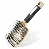 URAQT Spazzola per Capelli Curva con setole di Cinghiale, Spazzola Capelli, per Capelli, Adatta Styling a Capelli Lunghi, Fini, Ricci o Lisci, Crespi, Mossi (Oro)
