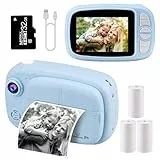 GlobalCrown Macchina Fotografica bambini Istantanea,Fotocamera Istantanea per bambini Video Fotocamera digitale 3,5 Pollici Schermo regali per 3-12 anni (incluso 4 rotoli carta di stampa e 32GB Card)