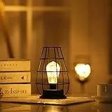 Kaishengyuan Vintage Stile Lampada Da Tavolo A LED Lampada Da Tavolo Batteria Senza Fili In Ferro Elegante Luce Da Comodino Sul Comodino,per Camera da Letto o Soggiorno Balcone Matrimoni(A)