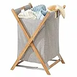 mDesign Porta Biancheria Pieghevole – Contenitore portabiancheria Portatile da Bagno – Cesto per la Biancheria in bambù e Poliestere con Sacco Estraibile – Color bambù