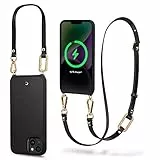 CYRILL di Spigen Classic Charm Mag [Ricarica Magnetica] Cover con Collana Compatibile con iPhone 14 6.1' (2022) Custodia Cordino Laccio Tracolla TPU Bumper Pelle PU Premium - Nero