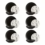 KASANOVA set piatti 6 persone -Piatti eleganti in stoneware - 18 piatti neri e bianchi effetto marmo