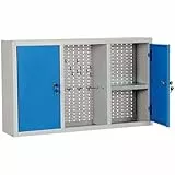 Armadio Portautensili In Lamiera, 2 Ante Di Colore Azzurro. Fondo Realizzato Con Pannello Forato Per Avere La Possibilità Di Appendere Attrezzi Ed Utensili Da Lavoro.