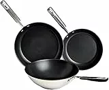 Amazon Basics Set di 3 Padelle Antiaderenti a Induzione in Acciaio Inox - con Manico Soft Touch - 20/24/28 cm
