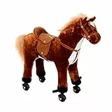 HOMCOM Cavallo per i Bambini con Ruote Suono 65 x 28 x 75cm Marrone