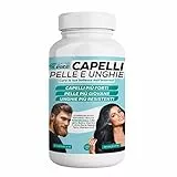 Italian Elite® Capelli, Pelle, Unghie. 120 Caps. Formula Ultra Forte Antirughe e Anticaduta per Donna e Uomo, Azione Rapida con Acido Ialuronico, Biotina, Collagene, e Vitamina C
