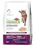Trainer Natural Cat Sterilised Adult con Carni Bianche e Fibra di Pisello 3 Kg, 3000 Gr