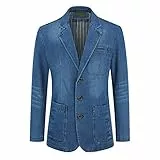 YOUTHUP Blazer per Uomo Giacca da Abito Slim Fit Formale Giacca di Jeans Casual Azzurro Chiaro, L