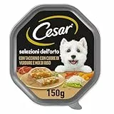 Cesar Selezioni dell'orto Cibo per Cane con Tacchino, con cuore di verdure e mix di riso 150 g - 14 Vaschette