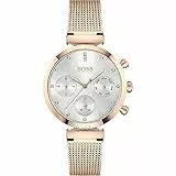 BOSS Orologio analogico multifunzione al quarzo da donna collezione Flawless con cinturino in acciaio inossidabile, Oro Rosa (Rose Gold)