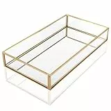 Homtone Grande Vassoio Specchio Vintage, Vassoio di Profumo, Vassoio Oro e Vetro, Porta Gioielli Trasparente, Organizer Decorativo per Camera da Letto Comò Bagno Trucco, Rettangolo, 30x20x5cm