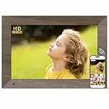 Cornice Digitale WiFi 10,1 Pollice SONVGOO, IPS Touch Screen HD 1280×800 con 32 GB, Sensore di Movimento, Montabile a Parete, Condivisione di Foto Video tramite APP FRAMEO, Marrone Legno