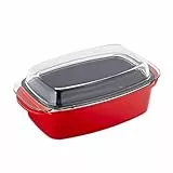 Relaxdays Cucina Teglia con Coperchio, Antiaderente, Casseruola da Forno, Pirofila, Lavabile in Lavastoviglie, Rostiera, Rossa, Alluminio, Vetro, Colore: Rosso