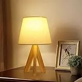 Aiskdan Lampada da Comodino In Legno, Lampada da Scrivania Scandinava, Abat Jour da Comodino Con Paralume In Lino, Base E27, Lampada da Tavolo per Camera da Letto, Soggiorno, Studio, Ufficio