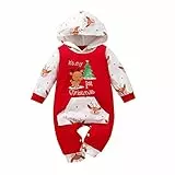 Siyova Tuta con Cappuccio Natale Neonato Bambino Tuta a Maniche Lunghe con Tasca Frontale Tutina Baby Pagliaccetto Neonato Natalizio Body Bimbo Pigiama Bambino Invernale (Rosso A, 0-3 Mesi)