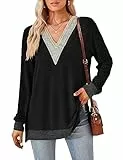 ABINGOO Magliette da Donna Manica Lunga Scollo V Cerimonia Camicia Elegante Blusa Moda Casual Camicetta Basic Top Tee T Shirt(Nero,L)
