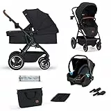 kk Kinderkraft B-TOUR Passeggino Trio Neonati 3 in 1 di 22 kg, Sistema modulare combinato, con Seggiolino Auto Ovetto, Pieghevole, Sedile XL, Impermeabile filtro UPF50+, Posizione Nanna, Nero