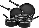 Amazon Basics - Batteria da cucina, 8 pezzi con rivestimento antiaderente, Nero