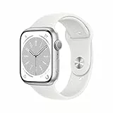 Apple Watch Series 8 (GPS, 45mm) Smartwatch con cassa in alluminio color argento con Cinturino Sport bianco - Regular. Fitness tracker, app Livelli O₂, resistente all’acqua