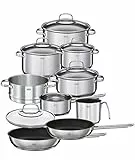 RÖSLE ELEGANCE batteria di pentole da 10 pezzi, 6 pentole da cucina, 1 inserto per la cottura a vapore, 2 padelle nel set, acciaio inox 18/10, adatta alla lavastoviglie e ai piani cottura a induzione