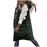 Pianshanzi Caldo cappotto invernale da donna, con tasche, giacca lunga, senza maniche, con cappuccio, giacca trapuntata, per attività all'aperto, in piumino, da donna, verde, L