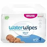 WaterWipes Original Salviette Senza Plastica per Bebè, 240 Unità, 4 Confezioni, Salviette Umidificate al 99,9% a Base di Acqua & Inodori per Pelli Sensibili (l'imballaggio può variare)