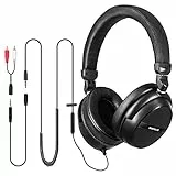 SIMOLIO SM-906 Cuffie per TV con controllo del volume, Cuffia Over-ear audio con 15ft cavo a spirale più 6.6ft cavo esteso, supporta RCA e 3.5mm AUX uscita, cuffia cablata con microfono per PC, Laptop