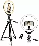 10'Luce Tik Tok ad Anello LED con Treppiede e Supporto Smartphone, SUNUP Luce Selfie per Youtube/Foto/Trucco/Streaming, Compatibile con Telefono e Fotocamere, Versione 2020 (Adattatore Alimentatore)