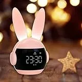 Vicloon Sveglia Bambini da Comodino, Sveglia Digitale per Bambini, Sveglia per Bambini con Funzione Snooze, Timer, 6 Suonerie, 4 Volumi, Luce Regolabile All'infinito, USB Ricaricare, Coniglio Rosa
