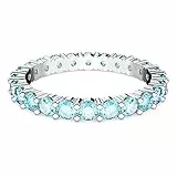 Swarovski Matrix Anello, con ZirconiaSwarovski a Taglio Tondo, Placcato in Tonalità Rodio, Taglia 55, Azzurro
