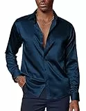 PaulJones Camicia Elegante da Uomo a Maniche Lunghe Camicia con Bottoni Tinta Unita Business Casual S Blu Navy 521-2