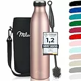 Milu - Thermos in acciaio inox da 350/500/750/1000 ml, borraccia termica, a prova di perdite, a doppia parete, adatta per bevande gassate, con spazzola per la pulizia (oro rosa, 750 ml)
