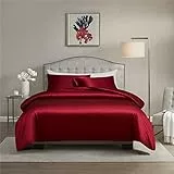 Chanyuan, set di biancheria da letto in raso rosso, set di biancheria da letto, in seta e super morbido, colore solido, ipoallergenico, reversibile, antimacchia, senza pieghe, colore: bordeaux)