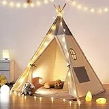 besrey Tenda per Bambini da Gioco in Tela Indiana Teepee in 100% Cotone + Grigio Opaco