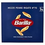 Barilla Pasta Mezze Penne Rigate N. 70, Pasta Corta di Semola di Grano Duro 100% Italiano, Forma Corposa e Spessore Equilibrato, 1 kg