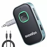 Ricevitore Trasmettitore Bluetooth 5.0 2-in-1 Jack 3,5 mm,SOOMFON Adattatore Bluetooth Aux, Ricevitore Trasmettitore Bluetooth Wireless per Auto, TV, Cuffie, Stereo Casa Play