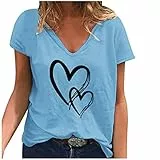 Donna pizzo scollo a V manica lunga vita t-shirt manica corta donna scollo a V stampato camicetta moda per le donne, Blu, XXXL