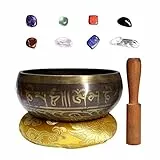 Campana Tibetana, MKNZOME 3.74'' Ciotola Tibetana fatta a mano con Pietre Chakra Ciotola sonora da meditazione per Terapia del Suono, Guarigione, Yoga, Zen, Sollievo dallo Stress e dall'Ansia