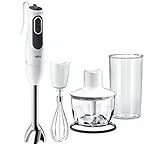 Braun Frullatore a Immersione MQ3135WH Minipimer, Tecnologia Tedesca, regolazione fino a 11 velocità, potenza 750W, Dotato di bicchiere da 600ml, frusta a filo e tritatutto da 500ml, Bianco/Grigio