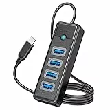 ORICO Hub USB 3.0, splitter USB tipo C a 4 porte con 3 porte USB A e RJ45 (nero, 100 cm)