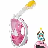 Maschera Subacquea, Maschera Snorkeling Bambino con Visuale Panoramica 180° Design Pieno Facciale Anti-Appannamento e Anti-Infiltrazioni Maschere da Immersione (Rosa XS per Bambini 5-14 anni)