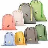 Coolzon 8 Pcs Borse Impermeabile Sacca da Ginnastica Sportiva, per Asilo e Scuola da Plastica con Coulisse per Viaggiare, Sacchetti Vestiti Scarpe per Adulti Bambini, 8 Pattern 3 Dimensione
