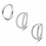 Milacolato 3PCS 16G Piercing Naso Acciaio Chirurgico Cerchio Per Le Donna Setto Clicker Naso Anelli CZ Cerniera Segmento Setto Labbro Anelli Helix Daith Tragus Orecchini Body Gioielli